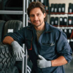 Good quality of product. man is in the tire fitting car service.